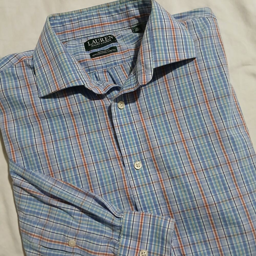 Lauren Ralph Lauren 17x34/35 Long-sleeved blue plaid button-up regular fit